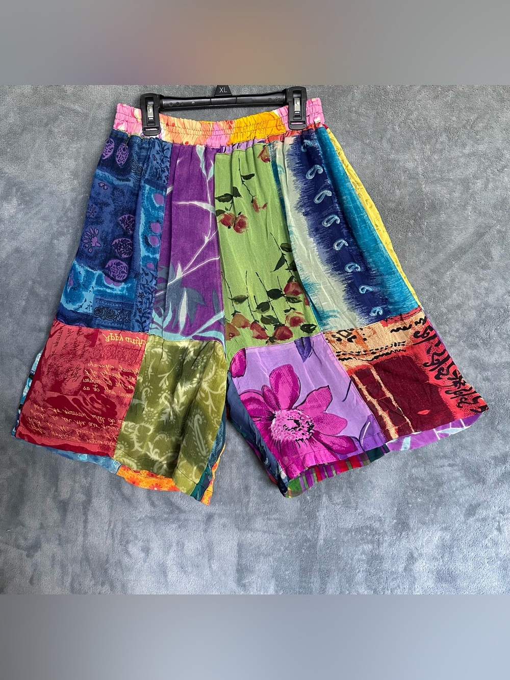Sacred Threads Multi-Color Patchwork flowy shorts large whimsical